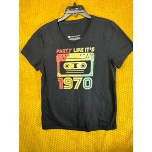 Party Like Its 1970 Cassette Tape Gildan T-Shirt Women's M Black Short Sleeve
